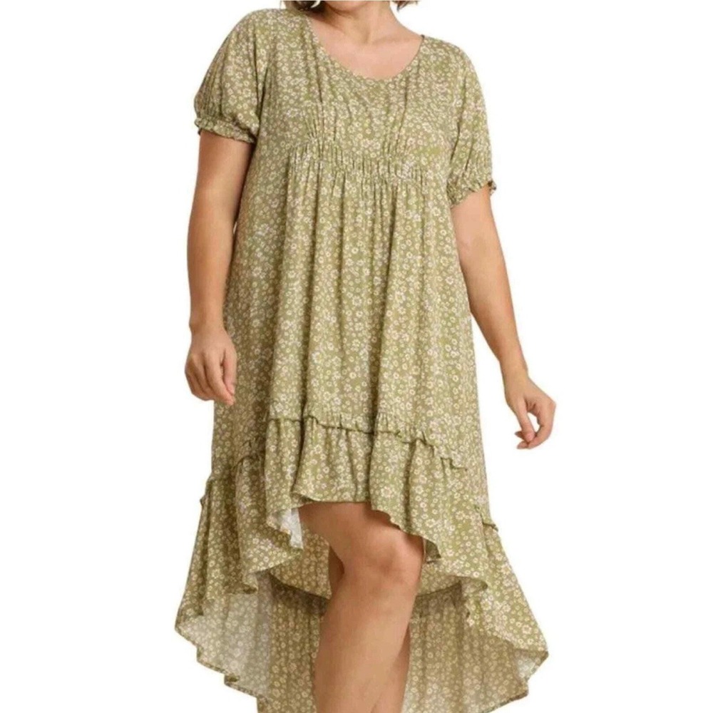 UMGEE hi low dress Floral Olive Daisy Plus Size 2X Ruffle
